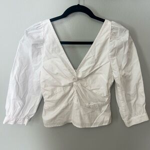 Abercrombie White V-Neck Puff Sleeve Top